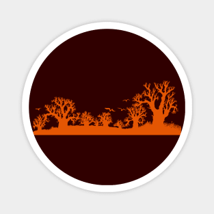 Baobab Trees Silhouette Orange Magnet